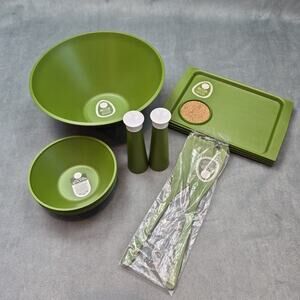 Vintage New Acca Ware 13 Piece Salad Set David Douglas MCM Retro Avocado Green